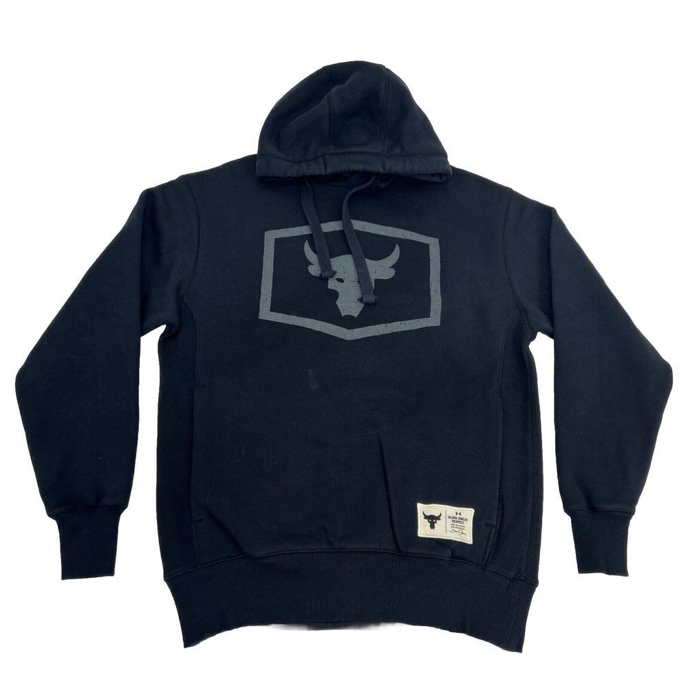 Under Armour Project Rock Hoodie Mens Small Black Sweatshirt‎ Brahma Bull